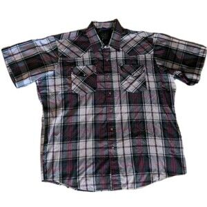 Rock Creek Ranch XL Purple Plaid Pearl Snap Short Sleeved Shirt